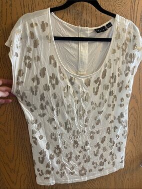 Tribal White Short Sleeve Tee with Gold Sequin Pattern